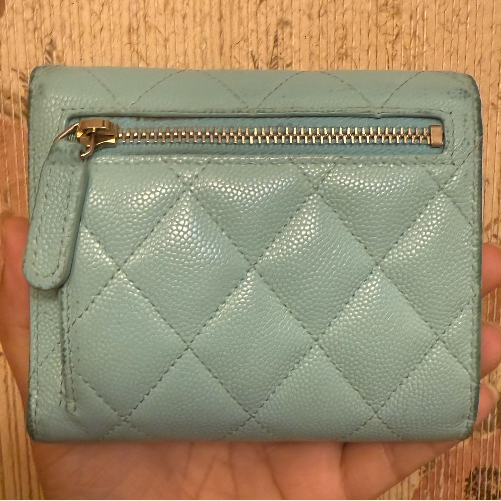 CHANEL Tiffany Blue Quilted Caviar Leather Compact Leather Wallet - Picture 5 of 17